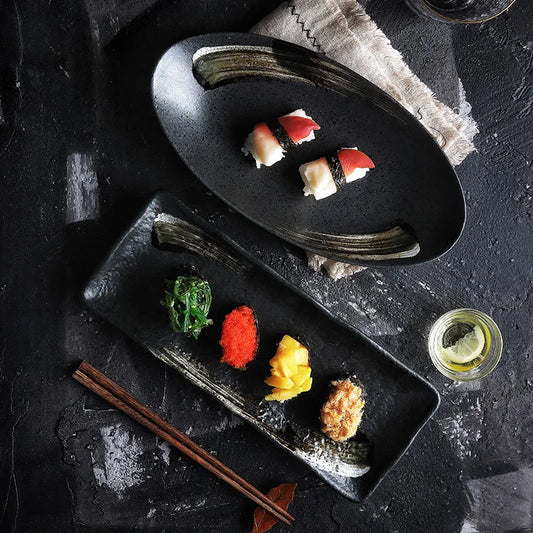 Japanese Fish Plates for Restaurants, Western Rectangular Ceramic Plates for Home Use and Oval Fruit Plates